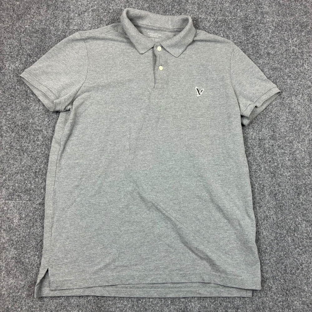 American Eagle Mens Size Medium Super Soft Polo Shirt Gray Heather Short Sleeve